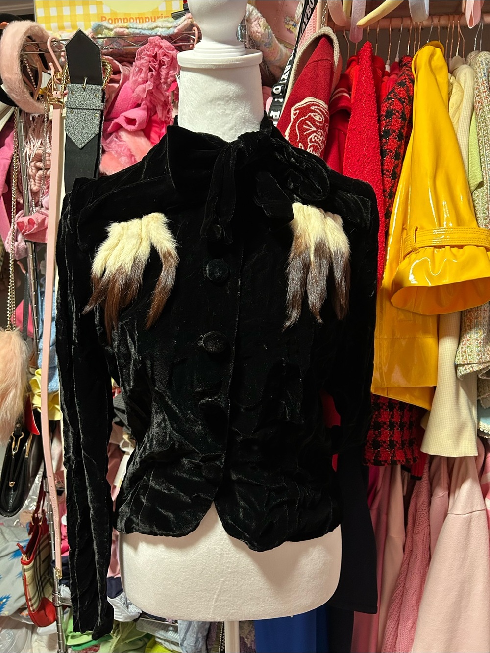 Black Velvet Womens Jacket with Faux Fur Accent
